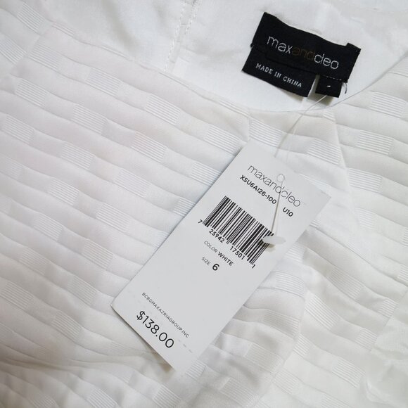NWT Max and Cleo White Sleeveless Geometric Jacquard Satin A-Line Dress 6 - Picture 14 of 16